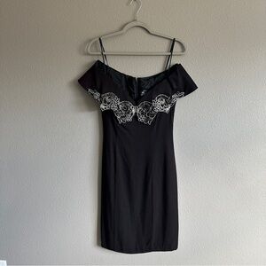 Vintage Bari-Jay Black Beaded Off-Shoulder Dress